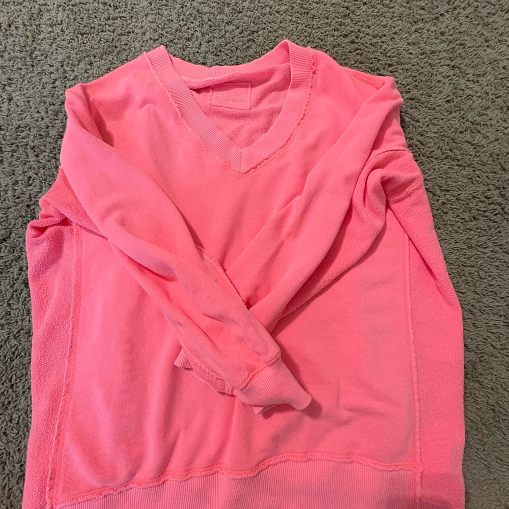 Aerie Oversized Bright Pink V-Neck Sweater